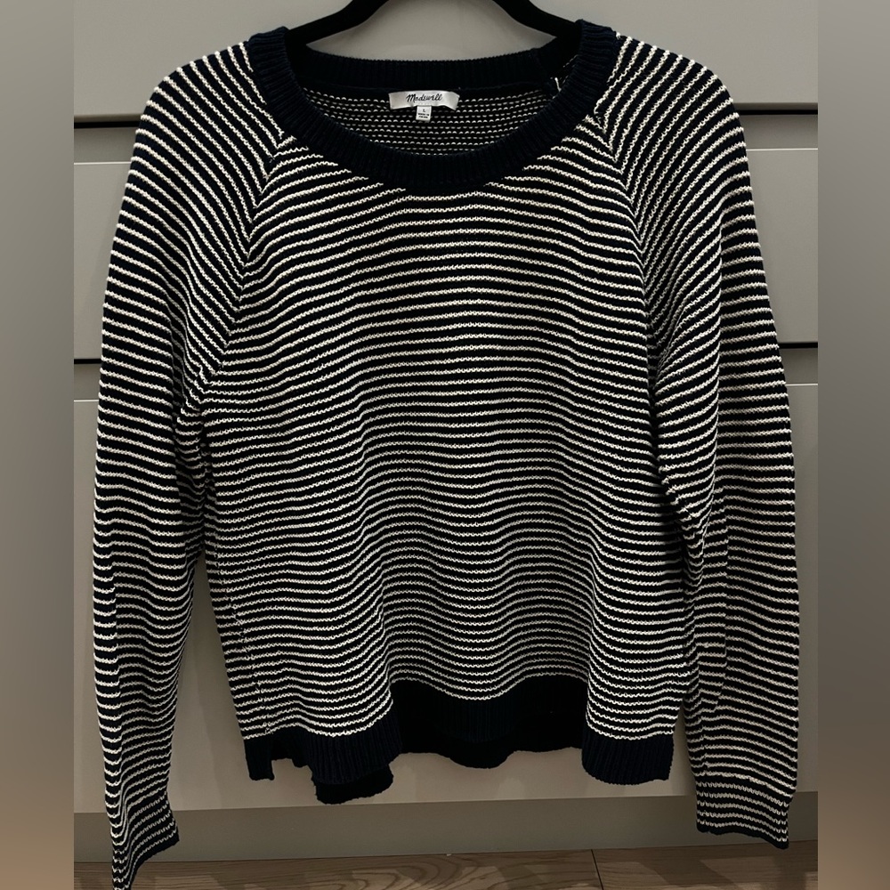 Madewell Navy and White Striped Knit Sweater - Large